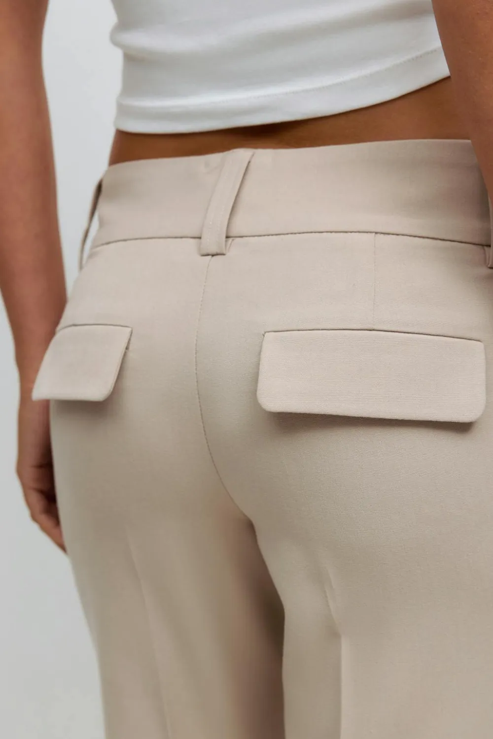 Gina Tricot Low waist bootcut trousers Beige Hot