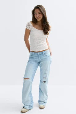 Gina Tricot Low waist loose bootcut jeans Blå Discount