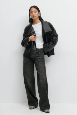 Gina Tricot Low wide front seam jeans Svart Online