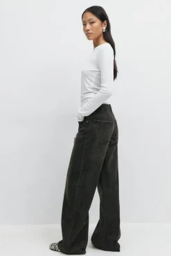 Gina Tricot Low wide front seam jeans Svart Online