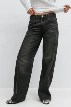Gina Tricot Low wide front seam jeans Svart Online