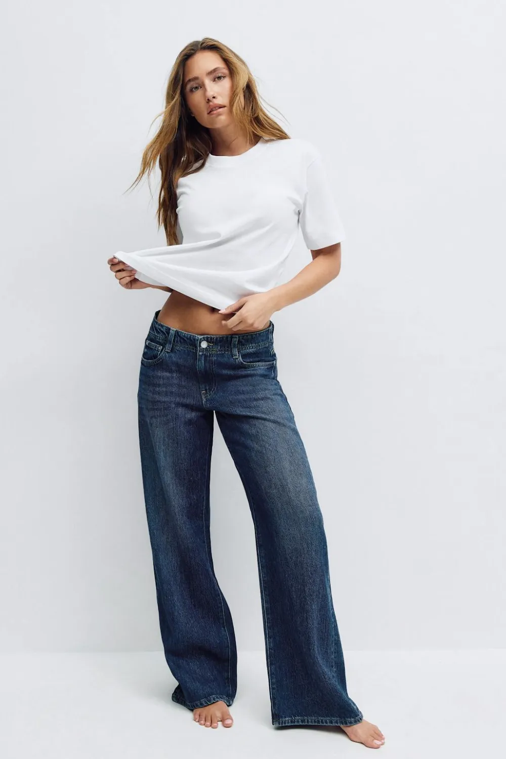 Gina Tricot Low wide jeans Blå Discount
