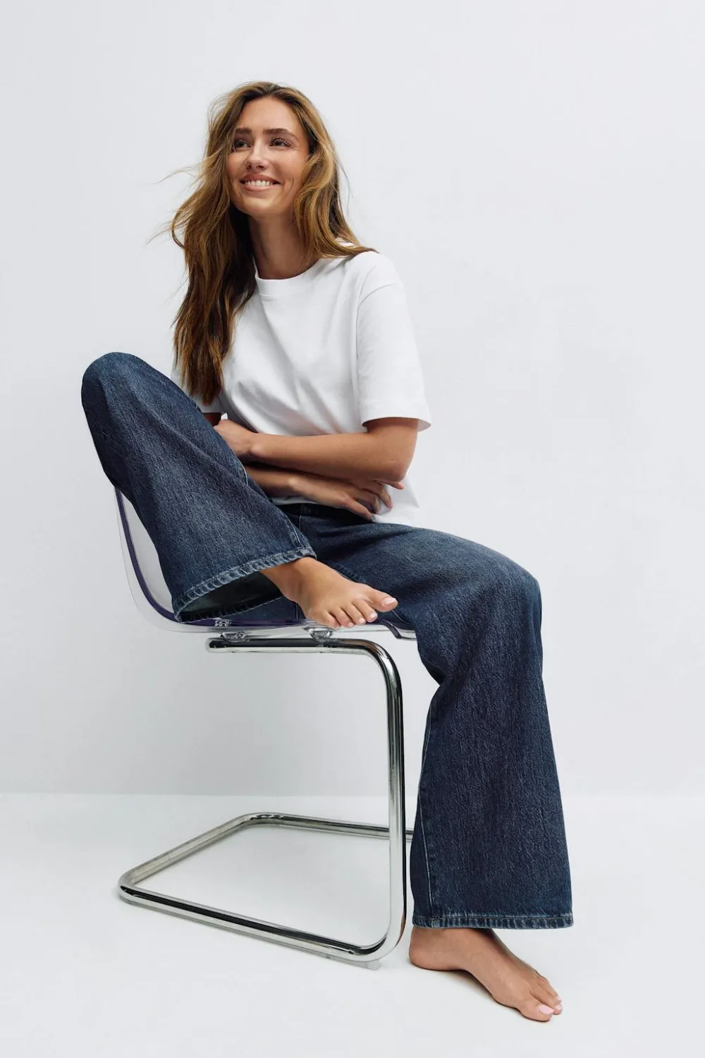 Gina Tricot Low wide jeans Blå Discount