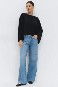 Gina Tricot Low wide jeans Blå Hot