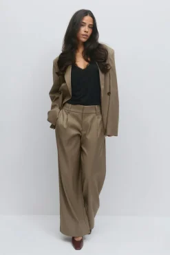 Gina Tricot Low wide pleated trousers Beige New