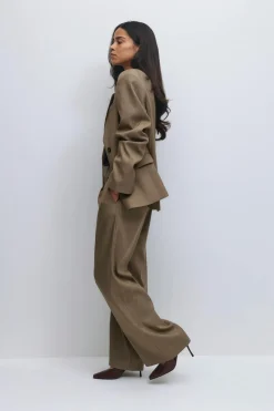 Gina Tricot Low wide pleated trousers Beige New