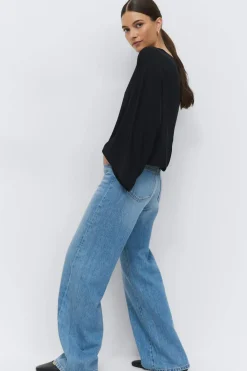 Gina Tricot Low wide tall jeans Blå Outlet