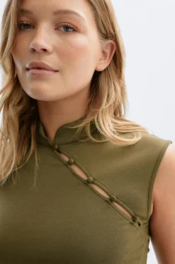 Gina Tricot andarin coar button top Grønn Discount