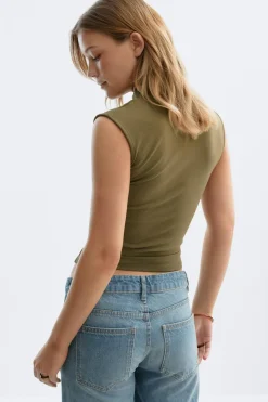 Gina Tricot andarin coar button top Grønn Discount