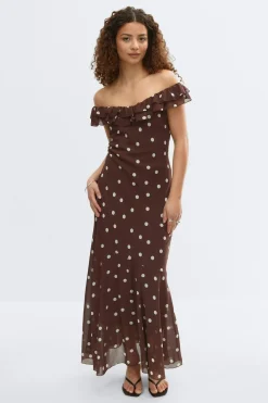 Gina Tricot Maxi frill dress Brun Sale