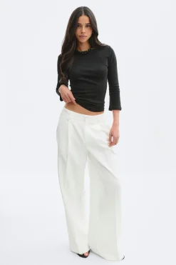 Gina Tricot Mid waist pleated trousers Hvit Hot