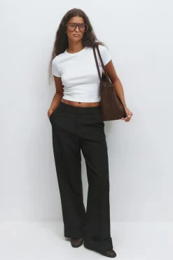 Gina Tricot Mid waist wide trousers Svart Clearance