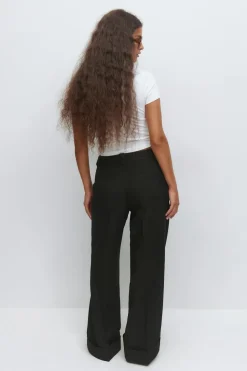 Gina Tricot Mid waist wide trousers Svart Clearance