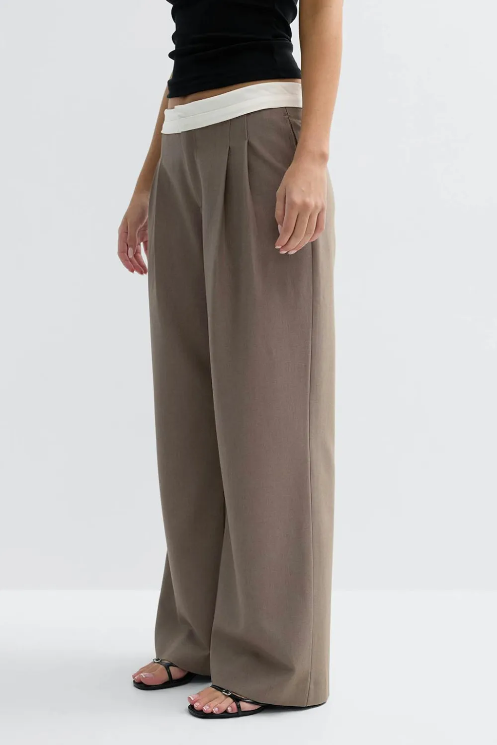Gina Tricot Mid wide pleated trousers Brun Clearance