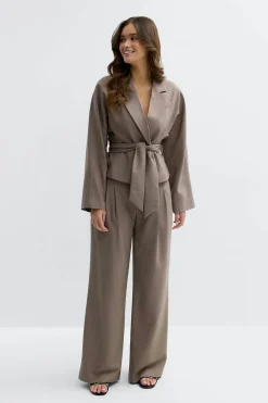 Gina Tricot Mid wide pleated trousers Brun Clearance