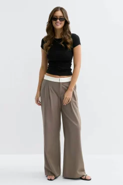 Gina Tricot Mid wide pleated trousers Brun Clearance