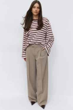 Gina Tricot Mid wide pleated trousers Beige Discount