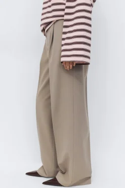 Gina Tricot Mid wide pleated trousers Beige Discount