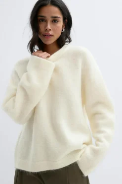 Gina Tricot ohair knitted weater Hvit Clearance