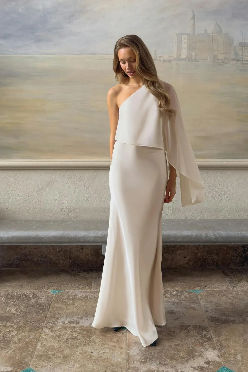 Gina Tricot One shoulder maxi dress Hvit