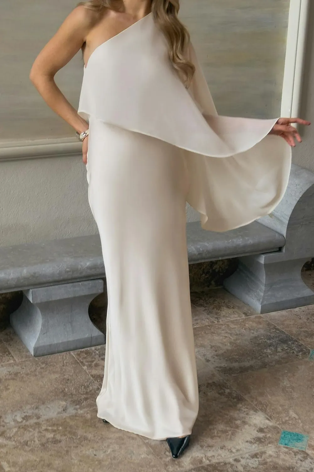 Gina Tricot One shoulder maxi dress Hvit