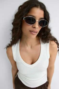 Gina Tricot Oval metal frame sunglasses Svart Clearance