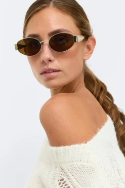 Gina Tricot Oval metal frame sunglasses Brun