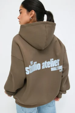 Gina Tricot Overized print hoodie Beige Discount