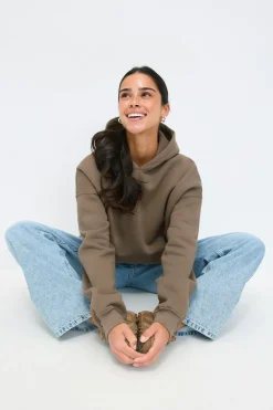 Gina Tricot Overized print hoodie Beige Discount