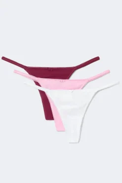 Gina Tricot 3-pack cotton picot thong Hvit Discount