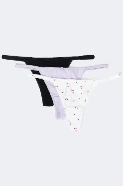 Gina Tricot 3-pack cotton picot thong Hvit