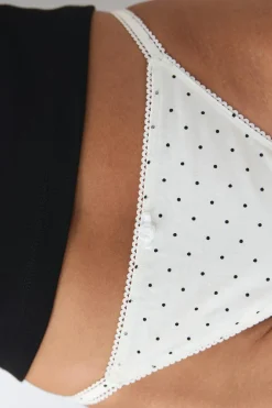 Gina Tricot 3-pack cotton picot thong Svart Outlet