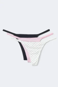Gina Tricot 3-pack cotton picot thong Svart Outlet