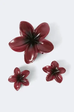 Gina Tricot 3-pack flower hair clip Rød Outlet