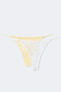 Gina Tricot 2-pack eh ebroidery thong Hvit Clearance