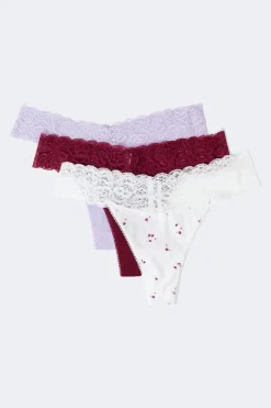Gina Tricot 3-pack oft cotton thong Lilla Clearance