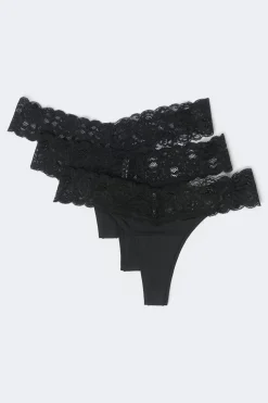 Gina Tricot 3-pack oft icro thong Svart