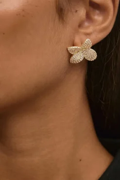 Gina Tricot Pave flower earrings Gull Hot