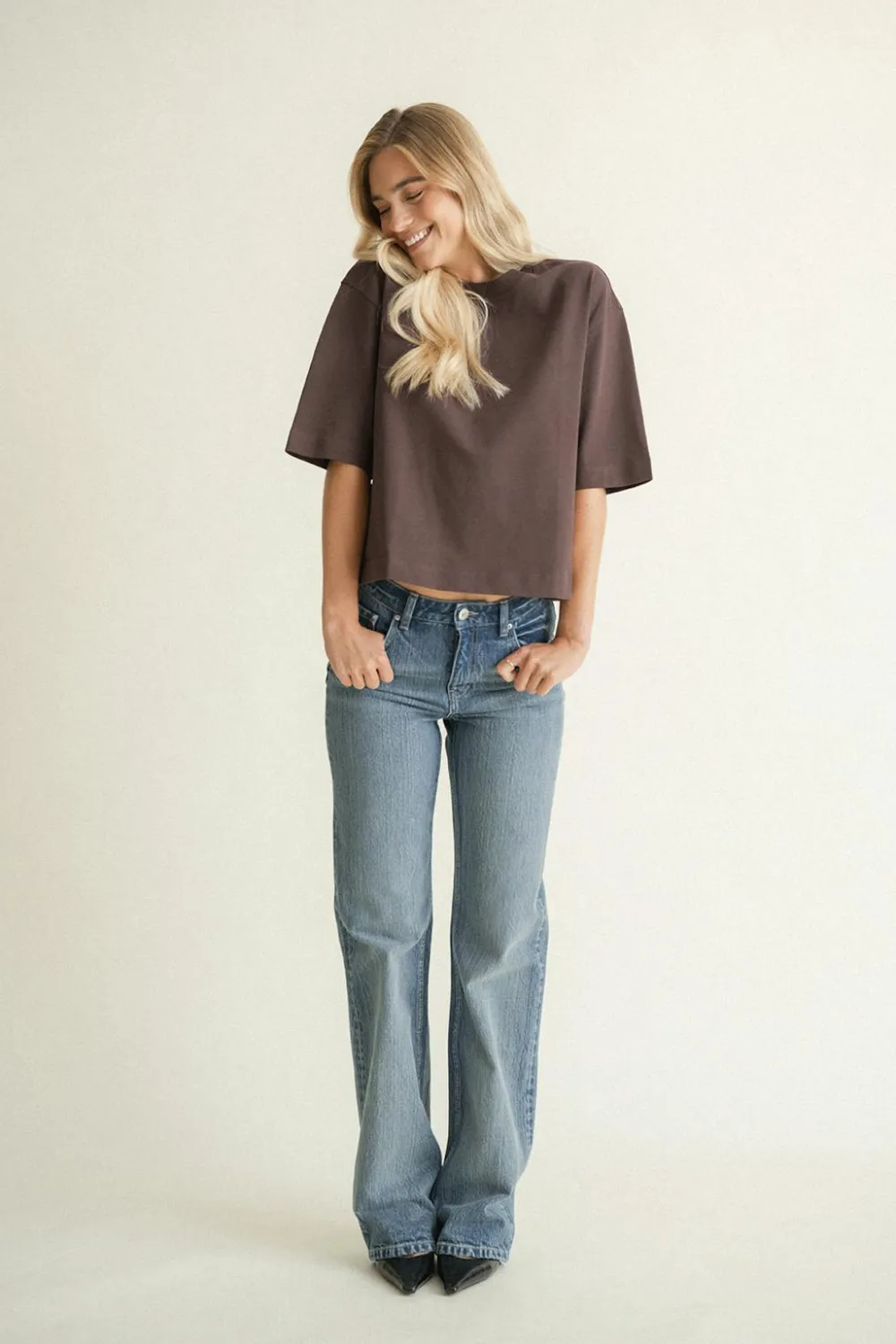 Gina Tricot Perfect boxy tee Brun Online