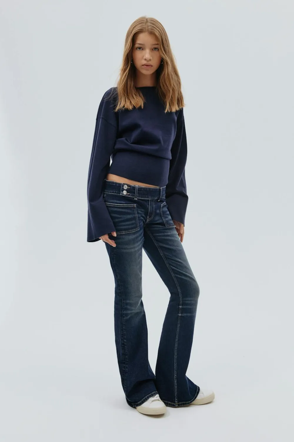 Gina Tricot Pleated flare jeans Blå