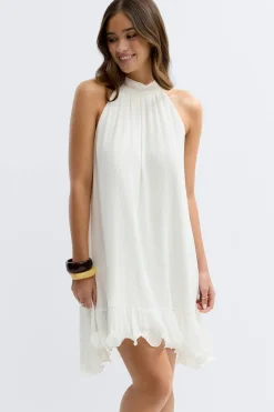 Gina Tricot Pleated frill mini dress Hvit Hot