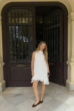 Gina Tricot Pleated frill mini dress Hvit Hot