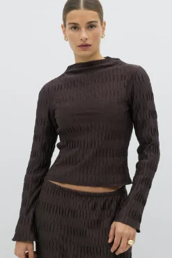 Gina Tricot Peated funne neck top Brun Outlet
