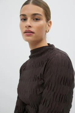 Gina Tricot Peated funne neck top Brun Outlet
