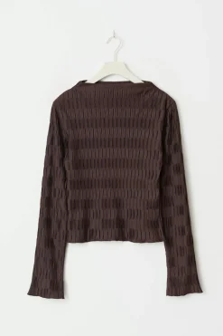 Gina Tricot Peated funne neck top Brun Outlet