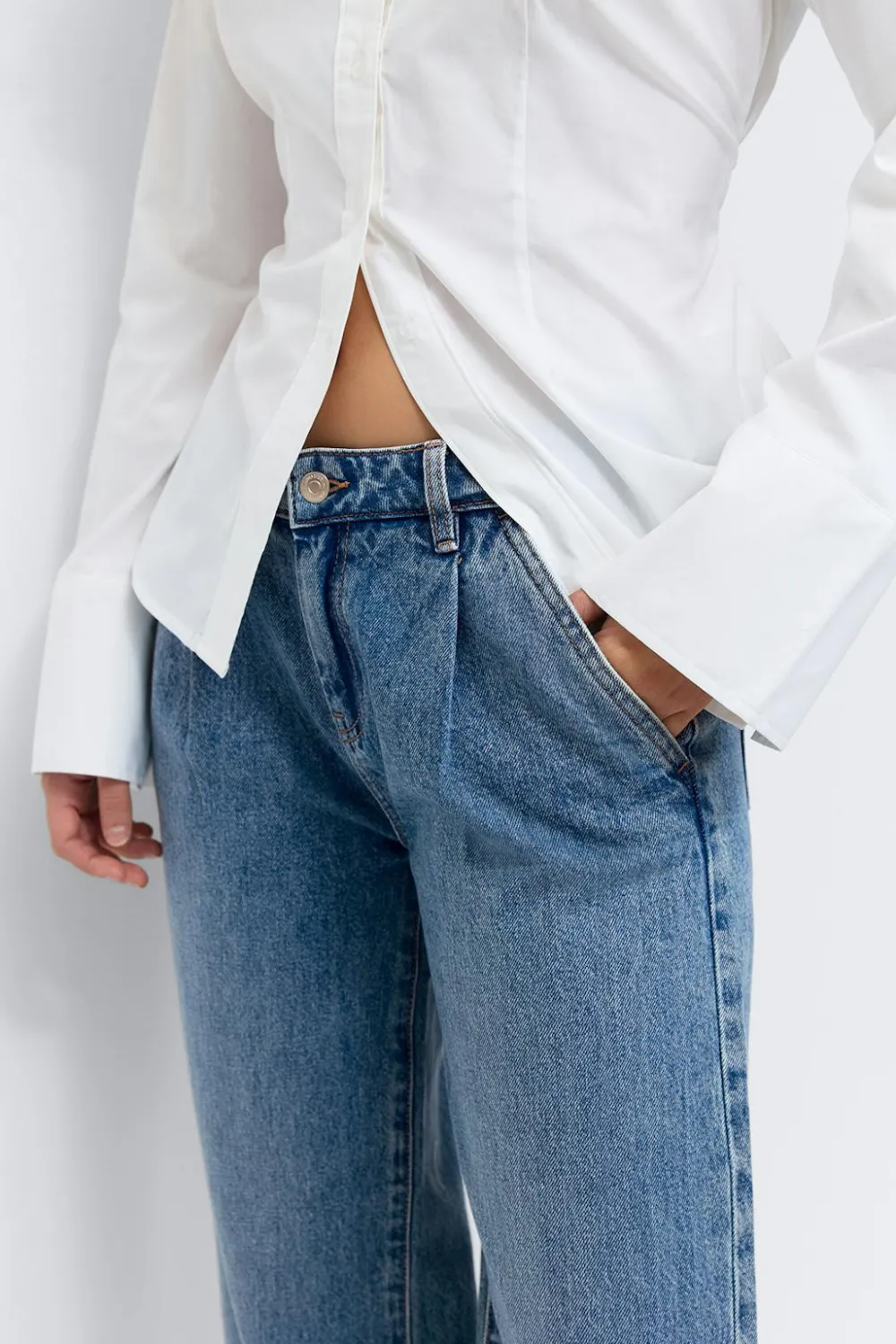 Gina Tricot Pleated slouchy jeans Blå