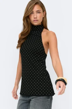Gina Tricot Poka dot knitted top Svart