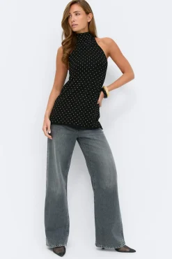 Gina Tricot Poka dot knitted top Svart
