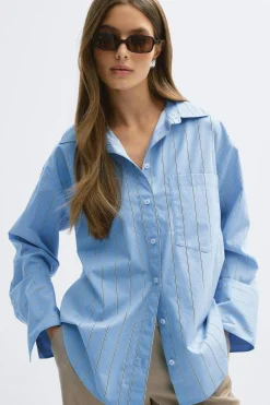 Gina Tricot Popin hirt Blå Outlet