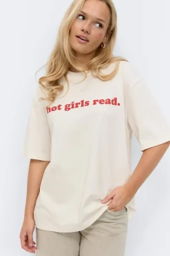 Gina Tricot Printed overized tee Hvit Clearance